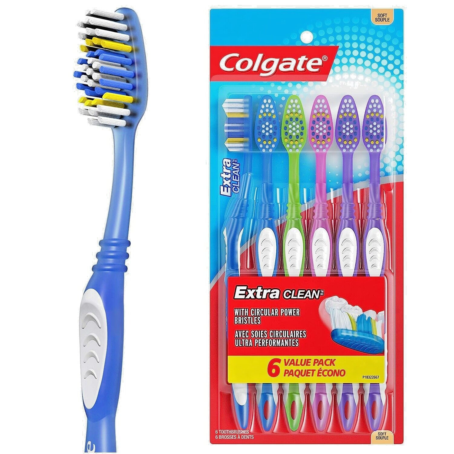 Зубная щетка Colgate Extra Clean с мягкой щетиной в количестве 6 штук 1 упаковка 2190₽