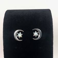 Lab Created Opal 925 Sterling Silver Stud Earrings Celestial Moon Sun Gift