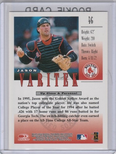 JASON VARITEK ROOKIE CARD Boston Red Sox BASEBALL 1998 Studio RC - Picture 2 of 2