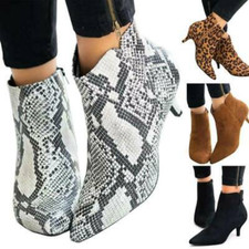 Women Leather Ankle Low Mid Kitten Heels Boots Pointy Booties Party Casual Shoes