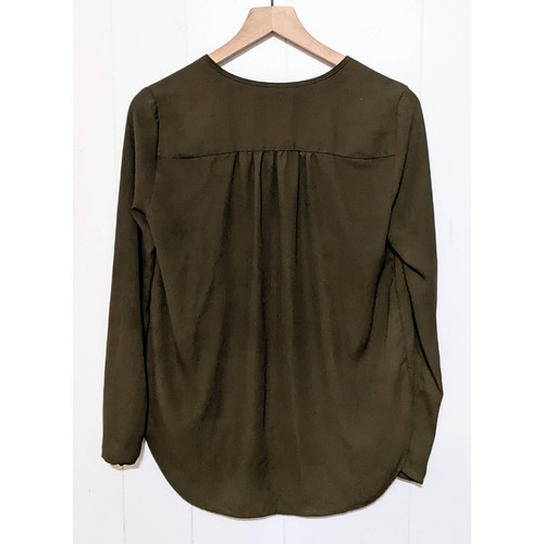 Joan Vass Studio S Brown Long Balloon Sleeve Tie Neck Blouse Top Women's - Picture 2 of 4