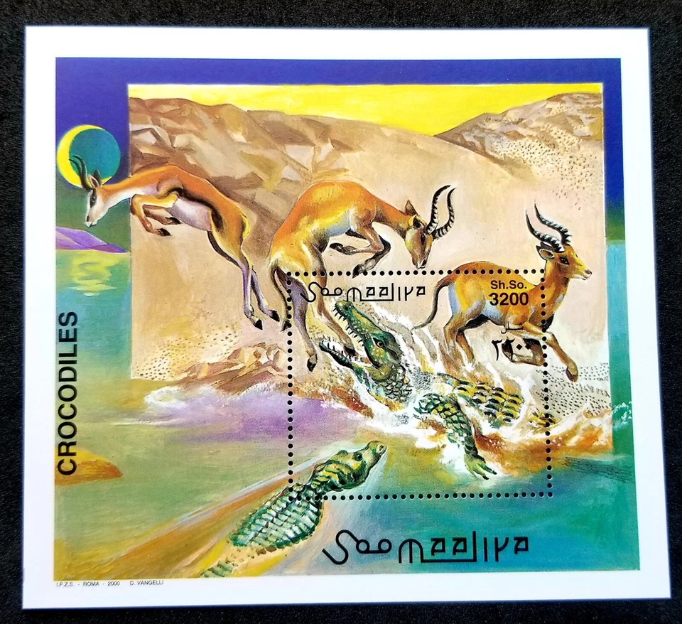 [SJ] Somalia Crocodiles 2000 Wildlife Fauna Reptiles Antelopes (ms) MNH - Image 1 of 4