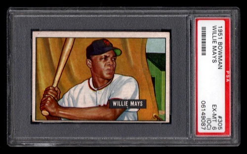 WILLIE MAYS 1951 BOWMAN BASEBALL ROOKIE CARD #305 PSA 6 OC EX-MT HOF RC GIANTS