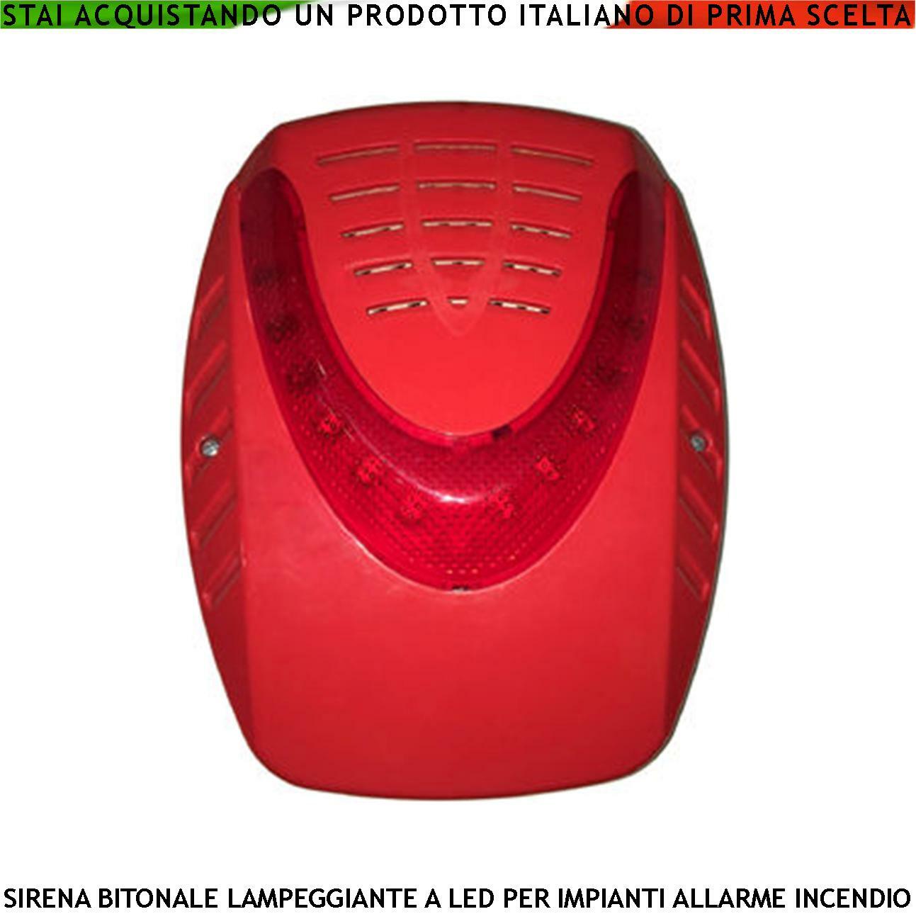 Sirena Elettronica Antincendio 24V CC - Segnalatore Rosso con Flash LED