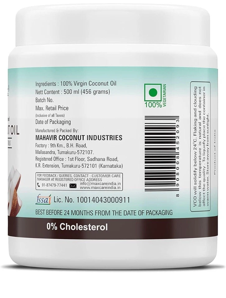 Max Care Wide Mouth Cold Pressed Virgin Coconut Oil, 500ml - Image 2 of 3