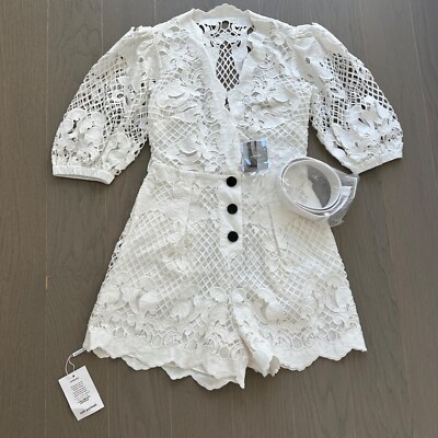 Self Portrait Lattice Embroidered White Playsuit Romper US Bridal Wedding