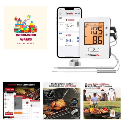 Wireless Meat Thermometer of 650ft for Smoker Oven, Meat Thermometer Digital ...
