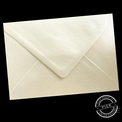PIER PAPER C6 White Pearlescent Envelopes Premium Quality A6 100gsm 114 x 162mm 6” x 4”
