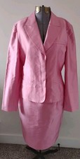 Carlisle 2 Piece Suit Blazer Skirt Women's Lux Pink 100% Silk Office Money 8 EUC