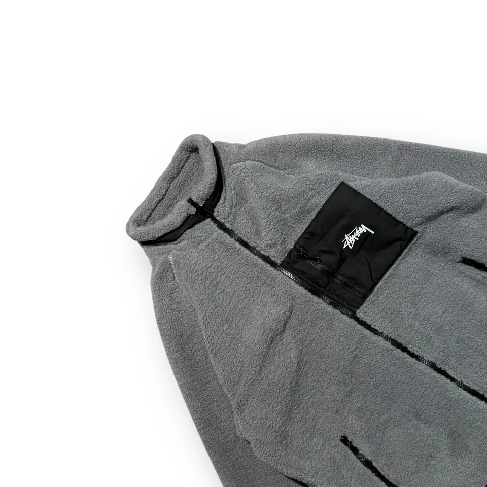 Jaqueta de lã Stussy logotipo XL cinza - Imagem 3 de 4