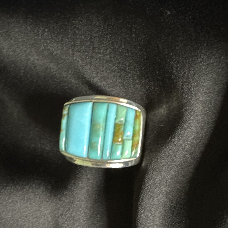 Navajo artist signed 925 Turquoise cobblestone Ring Size 10 