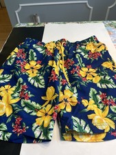 Lands End Blue Floral Hawaiian Swimsuit Trunks Men  s L 36-38 