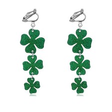 St Patricks Day Clip on Earrings for Women Acrylic Green Shamrock Irish Clover