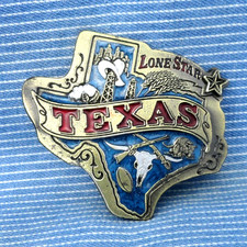 Lone Star Texas Belt Buckle Armadillo Oil Derricks Football Vtg 1980 TGABC .B325