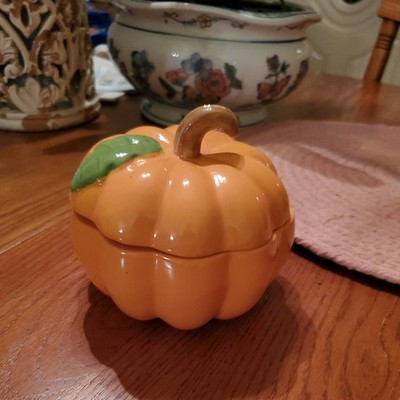 Temptations By Tara  Pumpkin Mini Baker Perfect Fall Decoration Orange and Green