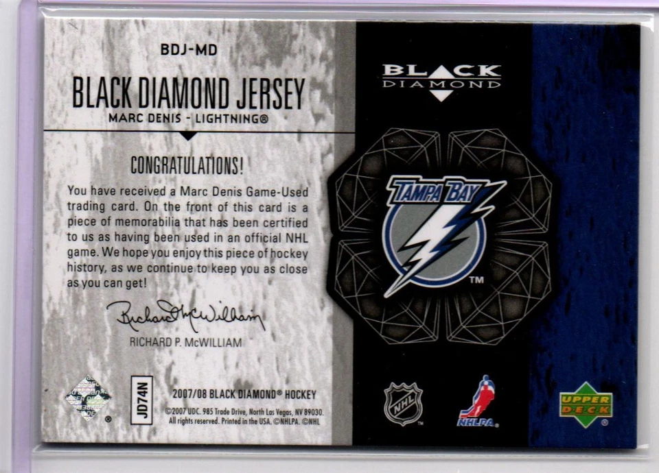 2007-08 Upper Deck Black Diamond Jerseys Marc Denis Tampa Bay Lightning #BDJ-MD - Image 2 of 2