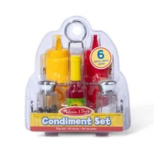 Melissa Doug Condiments Set 6 pcs Play Food, Stainless Steel Caddy Gift Toy