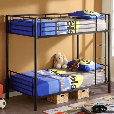 Modern Metal Twin over Twin Bunk Beds Frame Ladder Adult Children Bedroom Dorm