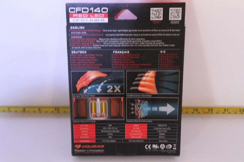 Cougar CFD140 RED LED Cooling Fan - 140mm - Hydraulic-Bearing - New - Image 2 of 2