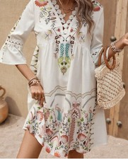 Bohemian Style Mini-Dress Size XL Emery Rose Floral Lace V-Neck 3/4 Bell Sleeves
