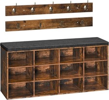 Shoe Storage Bench with Cushion, 39.4" L with 12 Cubbies, Entryway Hall Tree..