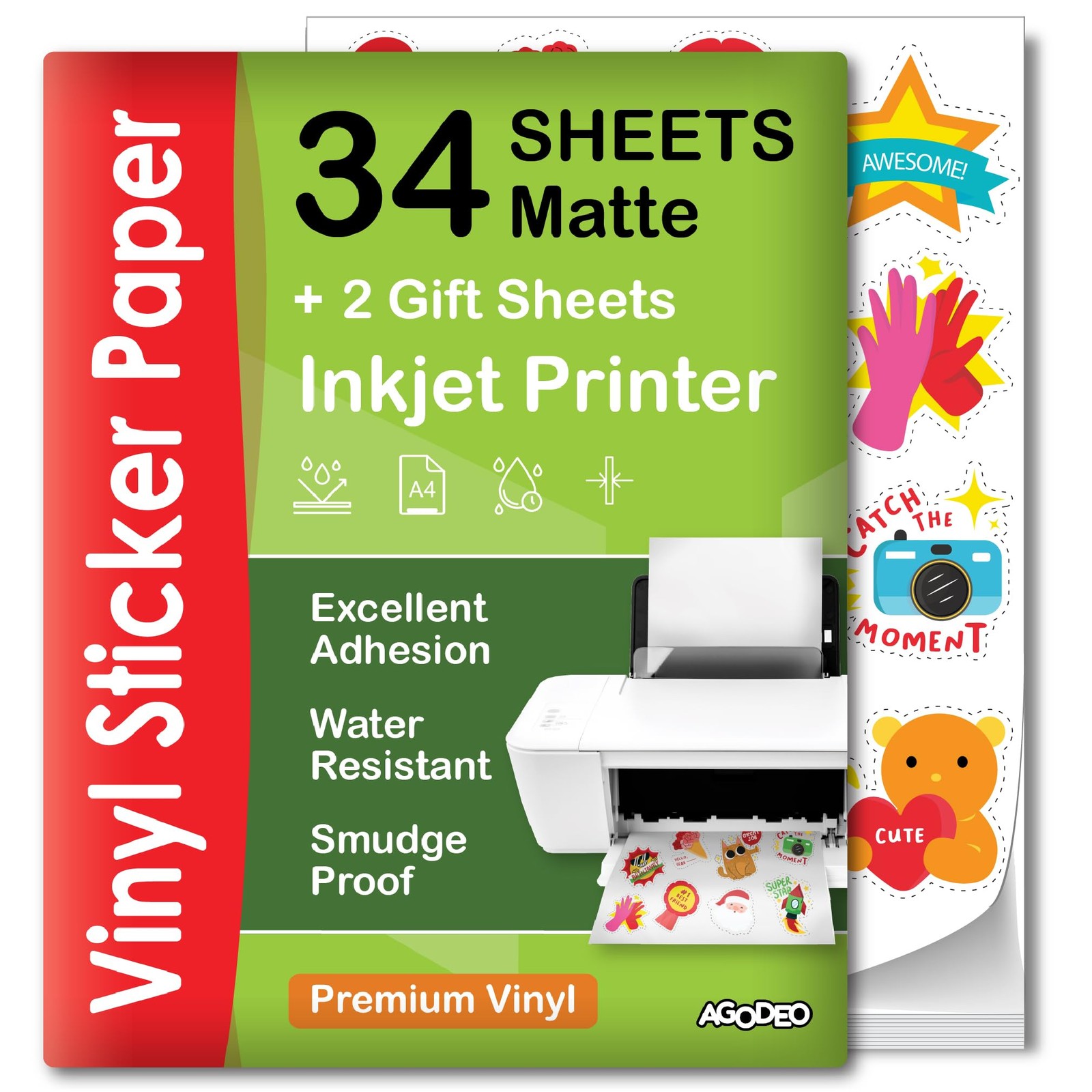34 Sheets Premium Vinyl Sticker Paper for Inkjet Printers - Matte White