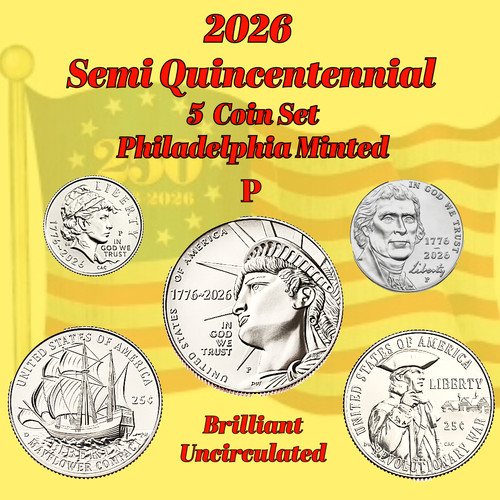 2026 SemiQ Half Dollar, 2 Quarters, Dime & Nickel ~ Philadelphia~ Five Coin Set!