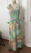 EUC Talbots Floral Tropical Dress Sleeveless Long Maxi Pastel Kelly Multicolor 8