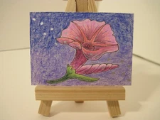 ACEO pink flower Original Art Card Drawing outsider expressionism OOAK