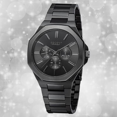 Armbanduhr Metall schwarz Herren Uhr Analog Regent Metallarmband URBA771