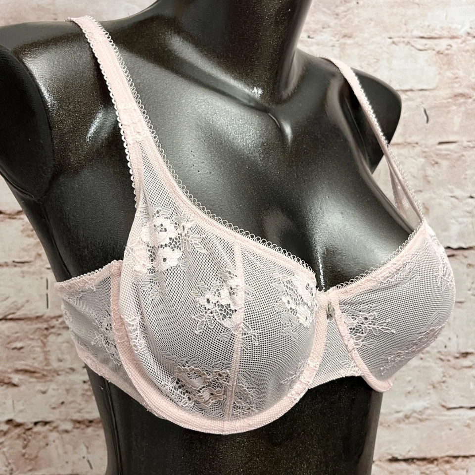 Adore Me 36C Sheer Unlined Lace Balconette Underwire Bra Pink - Image 2 of 4