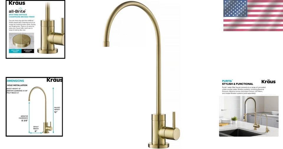 Elegant Spot-Free Antique Champagne Bronze Filter Faucet with 360° Swivel Spout - Image 2 of 4