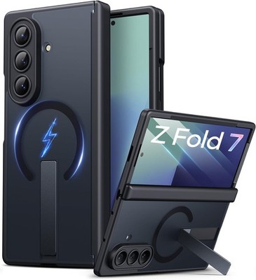 Rugged Black Case with Stand for Samsung Galaxy Z Fold 7, Lens & Hinge Protectio