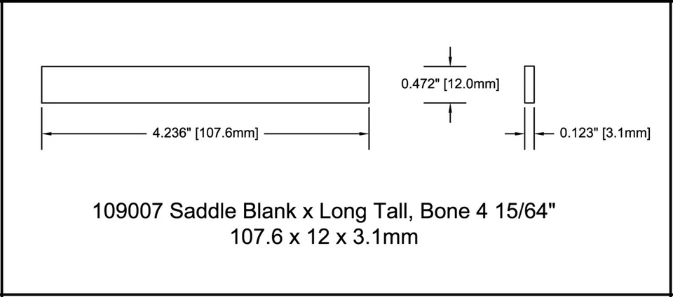 Saddle Bone Blank Acústico XLong Alto 107x12x3mm 4 15/64 x 1/8 x 15/32 109007 Foto 3 de 3