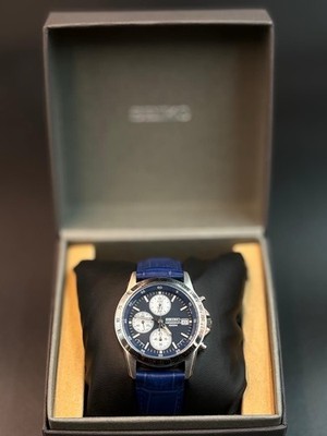 Seiko Herren Chronograph 100 m Tachymeter Lederarmband mit Box   läuft