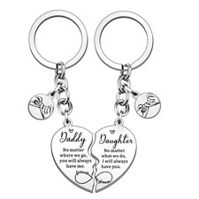 HULALA 2 Pcs Daddy Daughter Heart Matching Keyring Keychain One Size, Silver