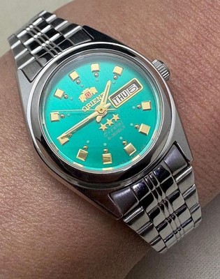 Orient Crystal Three Star Calendar Automatik Armbanduhr Vintage Uhr Damen