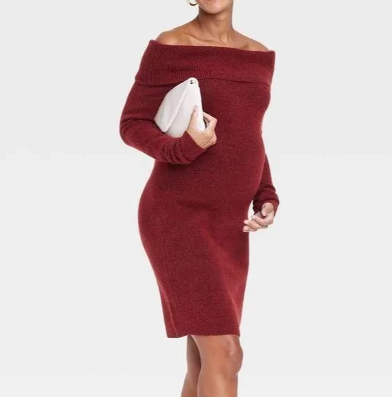 red maternity sweater dress LaClef Women's Maternity Ribbed Sweater Dress with Long Sleeve (Dk Burgundy,Small) at Amazon Women's Clothing store