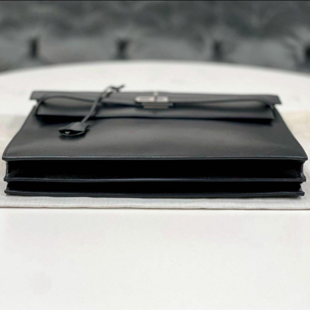 Hermes Kelly Depeche 38 Black Leather Business Bag Engraved Lock