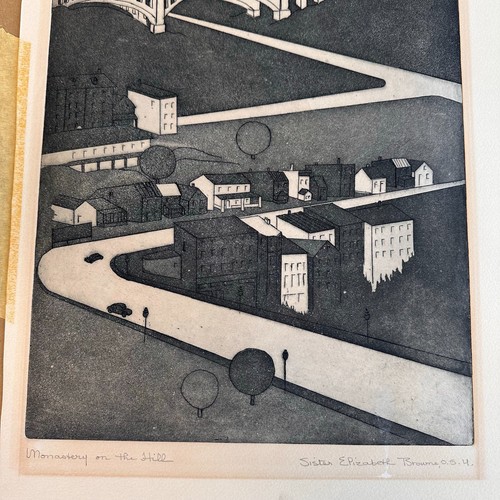Hermana Elizabeth Browne OSU Firmado Vintage Grabado Aguatinta "Monasterio en la Colina" - Imagen 16 de 23