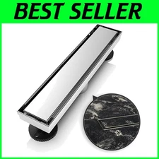 12" Linear Shower Drain - Stainless Steel, Anti-Clog Grate