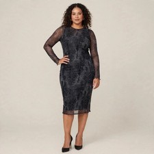 Edited by Remi Bader Snake Print Mesh Midi Dress Grey Long Sleeve 7ER6001 Large