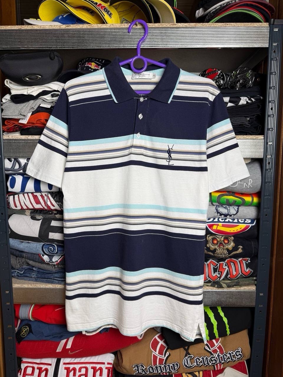 Polo maglietta maglietta vintage Yves Saint Laurent YSL a righe anni 90 Y2K taglia M