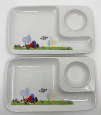 Set of 2 Vintage DISNEY Goofy Smelling Flowers Porcelain Kid Snack Plates