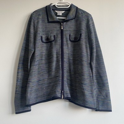 Vintage Misook Damen Retro Strick Full Zip Jacke Cardigan Mehrfarbig Größe S