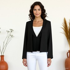 Minimalist Women's Blazer Black Collarless Long Sleeve Pockets STOCKH LM US 4