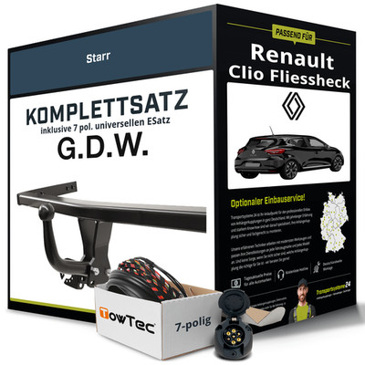 Für RENAULT Clio Fliessheck V Typ B7 Anhängerkupplung starr +eSatz 7pol uni 19-