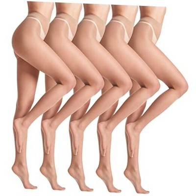 5 Pairs 10D Women's Sheer Tights Ultra Sheer Pantyhose XX-Large Nude-natural