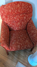 Floral Fabric Upholstered Armchair Terracotta/Beige Brown Wood Frame Cintique