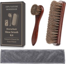 3Pcs Genuine Horsehair Shoe Brush Set for Leather Boots Polishing Buffing Kit